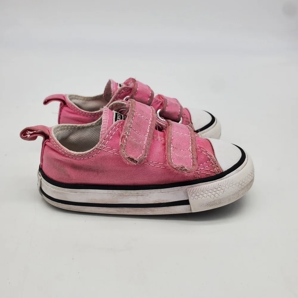 CONVERSE SHOES LITTLE KIDS 5C CHUCK TAYLOR ALL STAR HOOK AND LOOP OX PINK